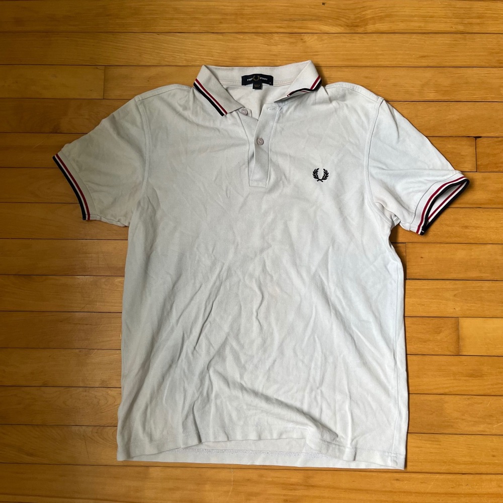 Fred Perry Mens Twin Tipped Pique Polo Shirt White Red Navy Size M